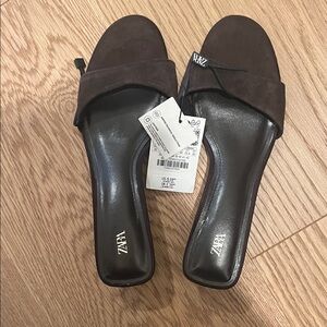 Zara Women's Dark Brown Suede Mules